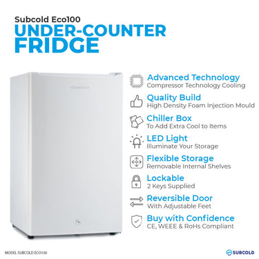 Subcold Eco100 LED Under Counter Fridge - White | Refurbished